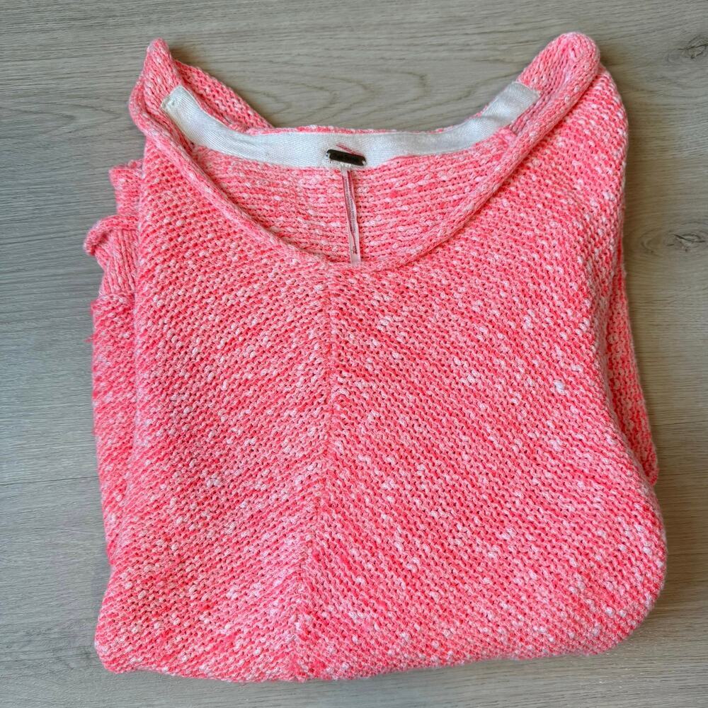 Free People Bright Lights Sweater Knit Neon Flamingo Pink Oversized Small Slouch - Picture 5 of 5